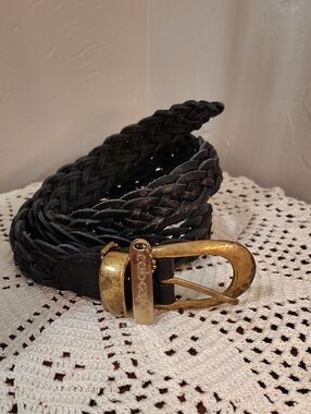 CAPEZIO Black Leather Loop Braided Belt Size SM